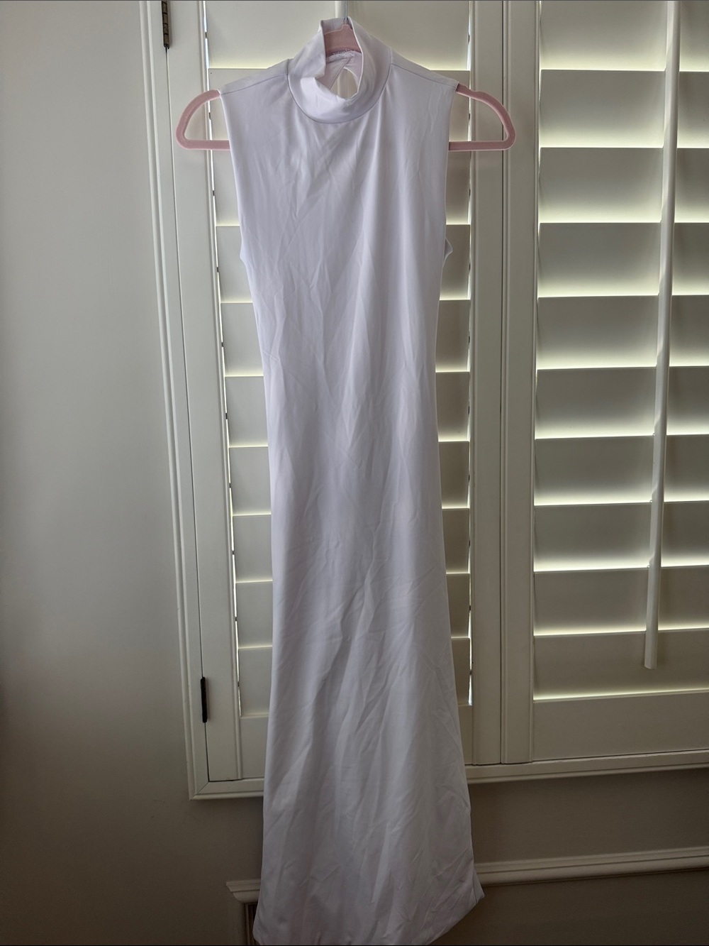 Fashion Nova White Sleeveless Maxi Dress with Mock Neck open back